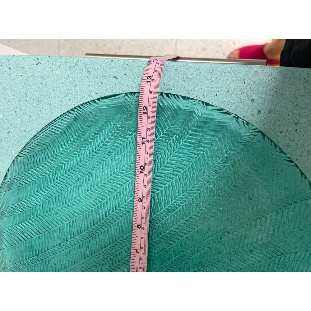 Arcoroc France Vintage Serving Platter 12.5 Inch Teal Herringbone Chevron Rare